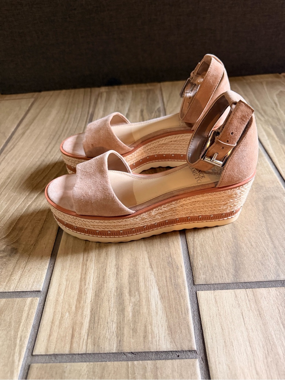 Vince Camuto Suede Espadrille Wedges in Blush
